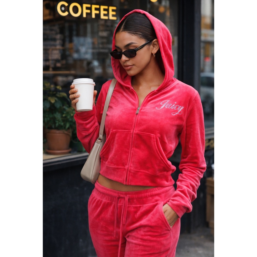 Juicy Couture Velour Rhinestone Tracksuit Set Pink Womens‎ L